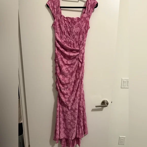 Pink Ruched Floral Evening Dress - Picture 1 of 3
